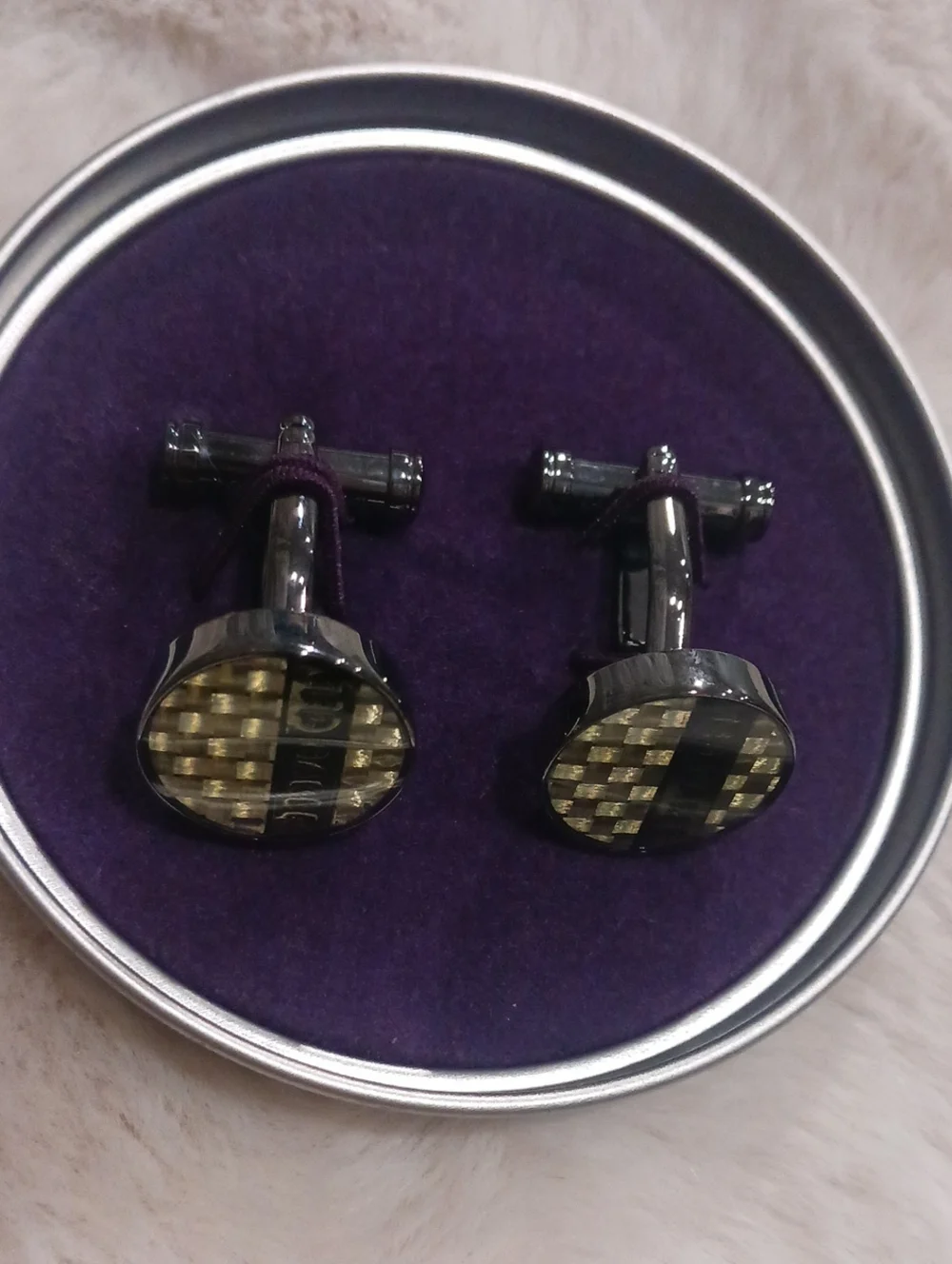 Ted Baker Textured Black Check Round Cufflinks